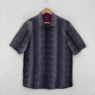 Jhane Barnes Shirt Mens Medium Black Purple Geometric Stripe Button Front Woven - Image 1 of 4