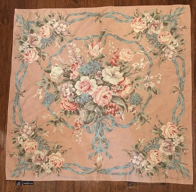 Bufanda de Algodón Ralph Lauren Vintage - Teniente Azul Rosa Rosas Floral - 34" Cuadrada Foto 1 de 4