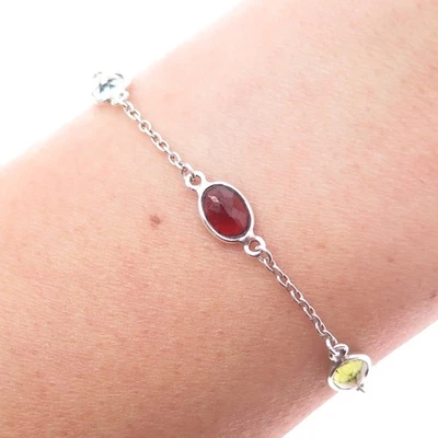 925 Sterling Real Amethyst Citrine Topaz Peridot Garnet & Iolite Bracelet 6.5-8" - Image 1 of 4