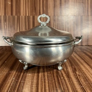 Vintage Aratar Pewter Covered Serving Bowl with Pyrex Insert Ornate Handles 2410 - Picture 1 of 14