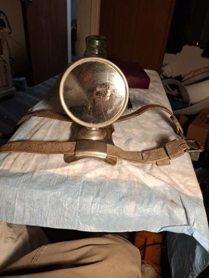 Car Rare Rear View Mirror Brass Glass Embossed A W ROSEN CO N Y C LEATHER STRAPS - Image 1 of 4