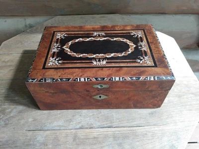 Antique Inlaid Rose Wood Campaign Writing Slope Wooden Travel Lap Desk Table Box - Image 1 of 4