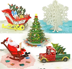 Merry Christmas Card Pop Up Pack 5, 5X7In 3D Xmas New Year Holiday Set of 5 - Bild 1 von 12