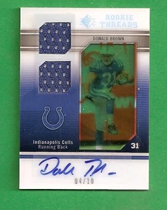 Camiseta deportiva SP Rookie Threads 2009 automática Donald Brown/10 - Imagen 1 de 1