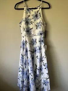 Lulus Women’s White Blue Floral 100% Cotton Midi Dress Size S NWT Cutout Spring - Picture 1 of 6