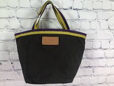 Kate Spade brown nylon canvastote bucket bag yellow/purple trim 