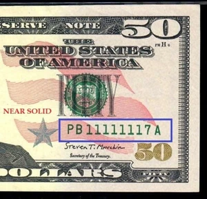 (( Near Solid )) 2017 $50 Fancy Serial Number **PB11111117A * PMG 53 EPQ - Picture 1 of 6
