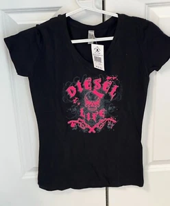 Diesel Life Trucker T-Shirt Damen Schwarz & Pink Damen Neu Mit Etikett Vintage - Bild 1 von 2