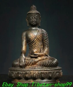 7'' Old Tibet Bronze Gilt Shakyamuni Sakyamuni Amitabha Buddha Statue Sculpture - Picture 1 of 9