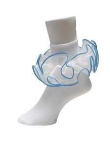 GIRLS BIG FULL RUFFLE SOCKS!!! (White w/ Turquoise Trim) PAGEANT FANFARE ORGANZA - Picture 1 of 1