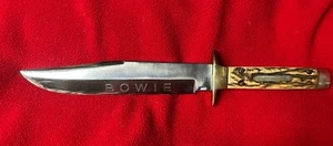 F.A. Bower IMP Co. 68 Stag Handle Bowie Germany Knife w/Leather Sheath - Picture 1 of 11