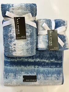 Max Studio Home 2 Bath 2 Hand 4 Washcloth Towels Set Abstract Ikat Blue Ombre