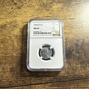 1943 D 1c Lincoln Steel Wheat Cent NGC MS 65