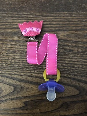 Princess Crown Pacifier holder clip strap, binky, paci leash-Handmade-Free Ship - Image 1 of 2