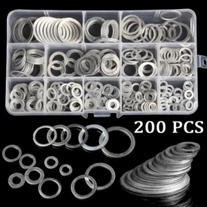 200pcs Aluminum Sealing Washer Gasket Aluminum Flat Gaskets Washers Assort Kits - Bild 1 von 5