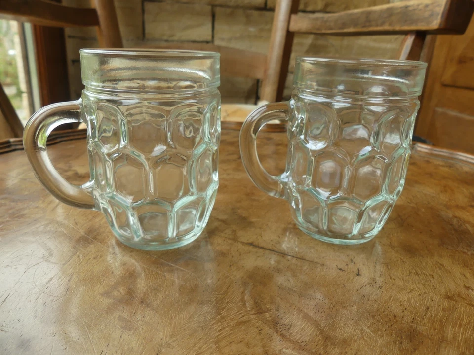 Arts de la table Verrerie Paire de chopes à bière en verre Reims France - Photo 1/4