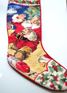 VTG Coca Cola Santa drinking Needlepoint Christmas Stocking 1990’s 1997 large - Picture 1 of 14