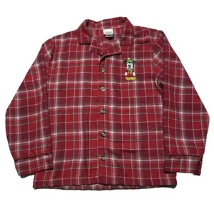 Disney Mickey Mouse Flannel Button Up Shirt Youth Boy’s Size 7/8 Red Plaid Y2K - Picture 1 of 8