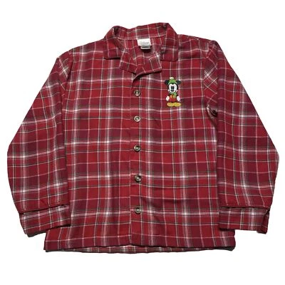 Disney Mickey Mouse Flannel Button Up Shirt Youth Boy’s Size 7/8 Red Plaid Y2K - Image 1 of 4