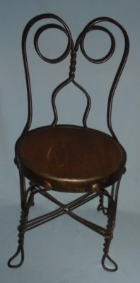 Vintage Childs Ice Cream Chair, Parlor Soda Fountain Iron Wood 21"x9.5" Antique - Image 1 of 4