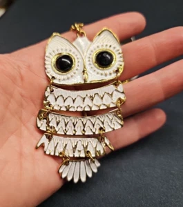 Eulenkette weiß & goldfarben mit schwarzen Augen neu mit Etikett - Bild 1 von 10
