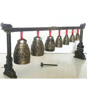 Seltener sammelbarer musikalischer Meditations-Gong mit 7 verzierten Glocken mit Drachendesign - Bild 1 von 7
