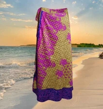 Womens Wrap Skirt, Indian Vintage Sari Skirt, Beach Wear Pink One size