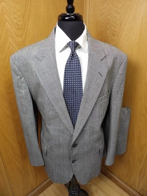 Stafford  Mens Suit 46r 42 X 28 Gray White Black Plaid 100% Wool  T-#401 - Image 1 of 4