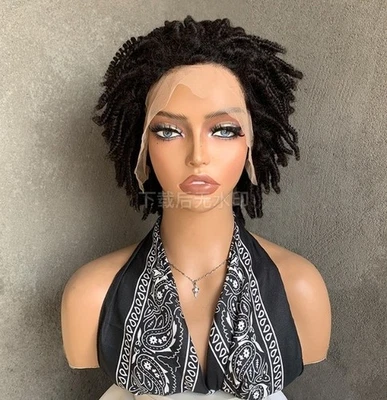 Pelucas cortas negras afro rizadas torcidas rizadas cabello humano peluca frontal de encaje 13x4 para mujer Foto 1 de 4