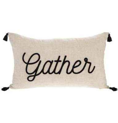 Pottery Barn DUPE "GATHER" Embroidered 12" x 20" Pillow Cover Case HOLIDAY DECOR - Image 1 of 4