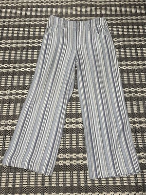 Gap亚麻混纺宽腿高腰蓝色条纹休闲裤女式10码 — 第 1/4 张图片