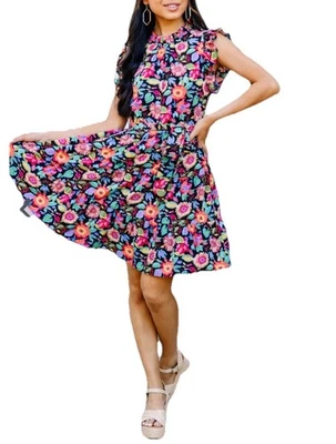 Vestido HAZEL BLUES Elástico MIDI Sin Mangas Colorido Floral Cintura Imperio Nuevo con Etiquetas 1 XL Foto 1 de 4