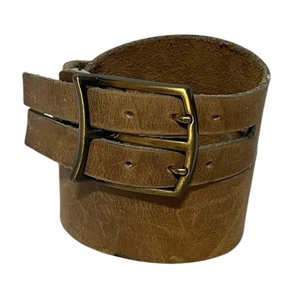 Vintage Schaffer Size Brown Distressed Leather Wide Adjustable Double Buckl Belt - Picture 1 of 7