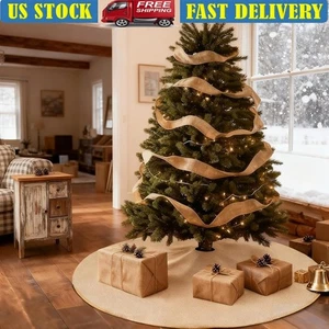 Falda Árbol Arpillera Rústica Decorativa Falda Vacacional Árboles de Navidad y Pascua Nueva - Imagen 1 de 10