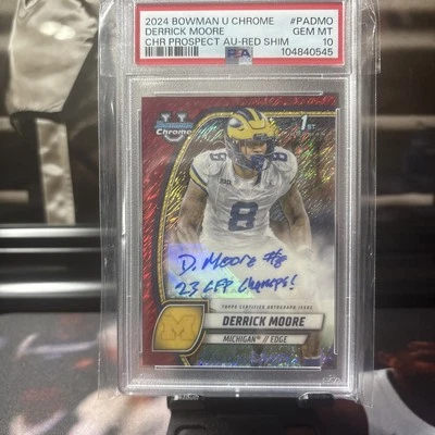 2024 Bowman Chrome U Derrick Moore Red Shimmer Auto /5 National Champions PSA 10 - Image 1 of 2