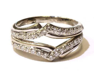 14K White gold .57ct diamond rings contour wedding bands v shape matching 4.6g - Image 1 of 4