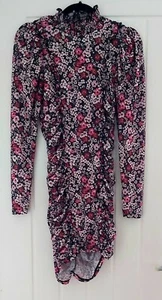 Miss Selfridge Pink & Black Floral Short Bodycon Dress UK 14 New See Description - Picture 1 of 12