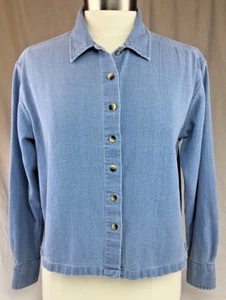 EMS Boxy Top Women's Size Large Blue Button Down Brushed Cotton Long Sleeves  - Picture 1 of 8