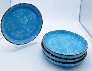 Temptations Temp-tations Tara Floral Lace 8" Plate Light Blue Teal Set Of 4 - Picture 1 of 4