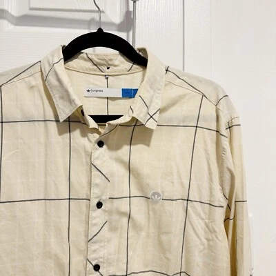 Men’s Adidas Originals Cream Windowpane checkered Shirt Sz L  - Image 1 of 4