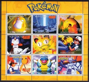 Pokemon s/s 9 stamps; Kyrgystan 2000; MNH - Picture 1 of 1