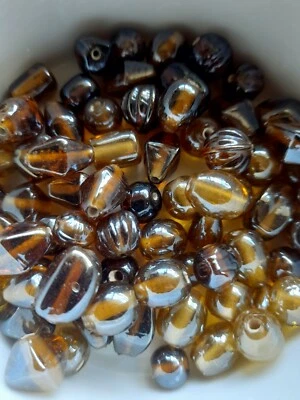 50g mix lot amber and brown lampwork glass beads mix shapes lustr chunky (b4150) - Image 1 of 3