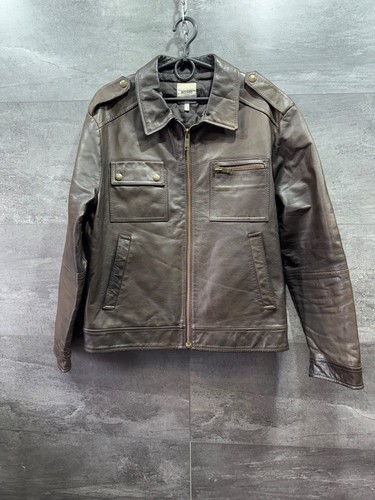 Moschino jeans pelle uomo giacca marrone biker taglia 52 (M)