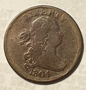 1804 Drapierte Büste halber Cent, CR4 mit Stielen, sehr guter Zustand / fein - Bild 1 von 9