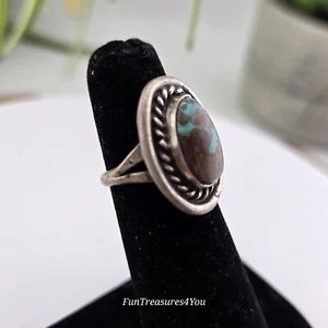 Anillo Turquesa Navajo Peón Antiguo Talla 4.75 Plata de Ley - Imagen 1 de 10