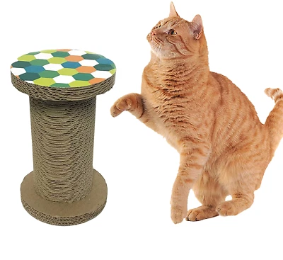 Cat Scratching Post Toy with Bell - 10" Corrugated Cardboard, Eco-Friendly NEW - Image 1 of 4