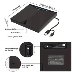 1pc Portable External CD DVD Drive PC Laptop Burner Reader Writer USB 3.0 - Afbeelding 1 van 13