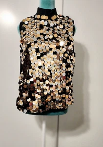 Peter Nygård Gold Sequins knit Sleeveless Top - Picture 1 of 6