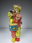 VINTAGE 1960's TIN LITHO JAPAN WIND UP TOY 10.5" DRUMMING CLOWN NEAR MINT WORKS