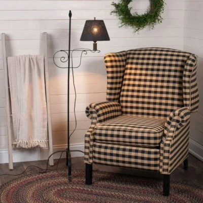 Wrought Iron Adjustable Floor Lamp with Flame Tip and punched Tin Shade - Image 1 of 4